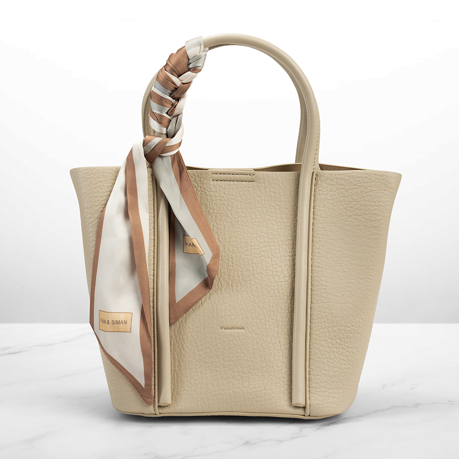 Casual bag earthy beige color in leather with ribbon