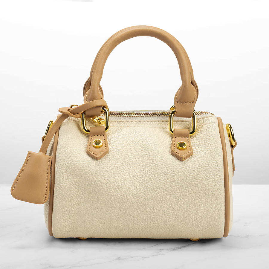 Pocket handbag light and dark beige color in leather