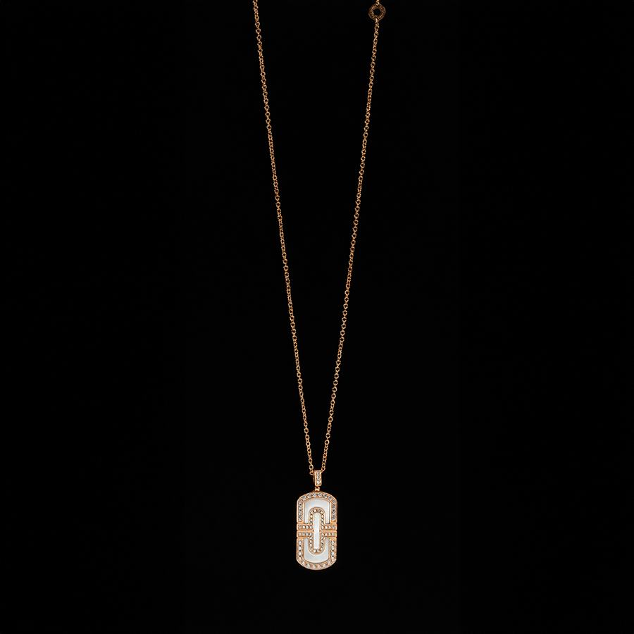 Fritillaria paper clip with Zircon main stone gold plated necklace