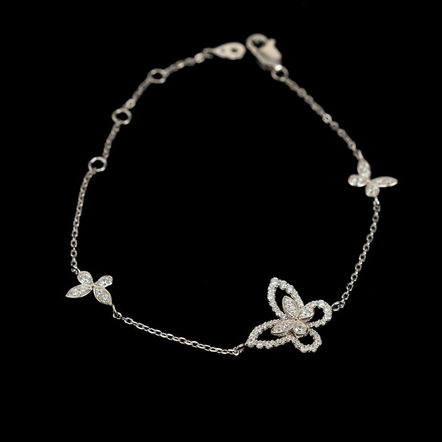 Butterfly design women's fine bracelet, Silver plated