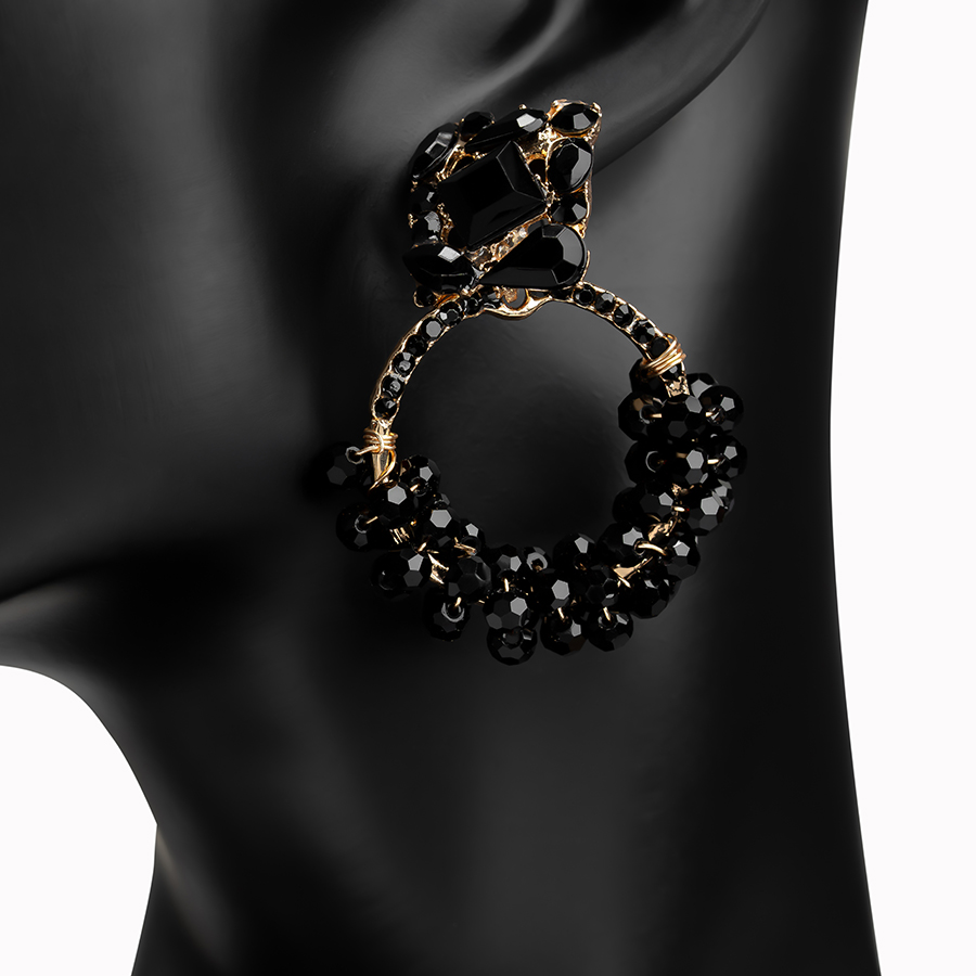 Golden Charm Antique Earrings with Striking Black Stones