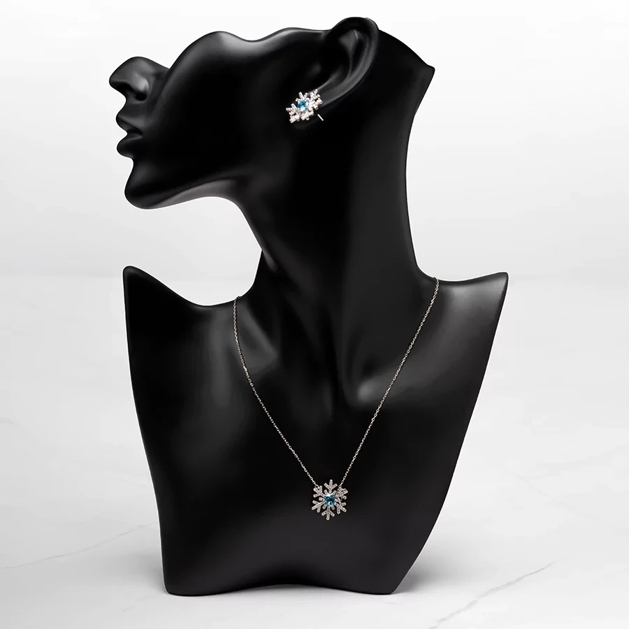 Blue Snowflake Moissanite Necklace and Earring Set